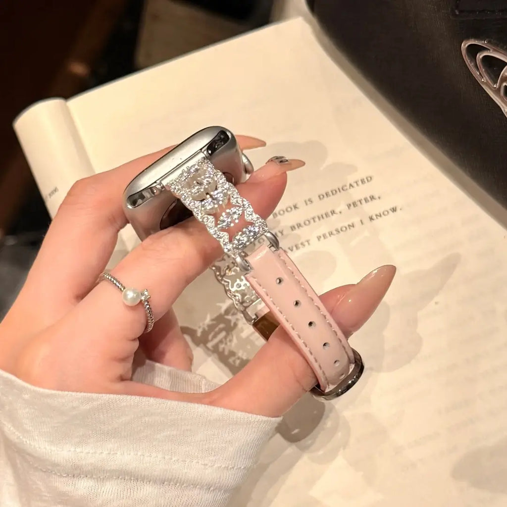 Elegant Rhinestone Leather Strap