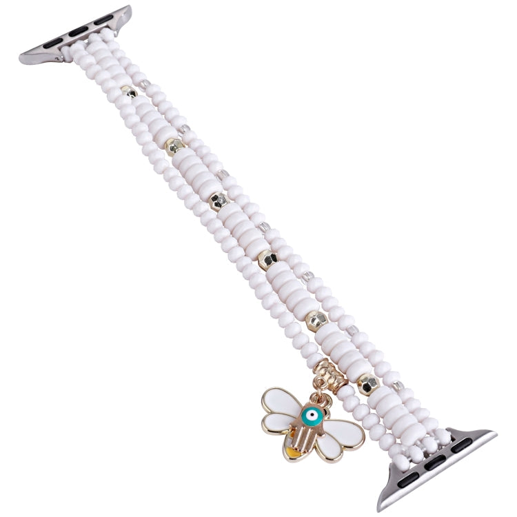 3-row Beads Watch Band For Apple Watch Series 9&8&7 41mm / SE 3&SE 2&6&SE&5&4 40mm / 3&2&1 38mm(White)