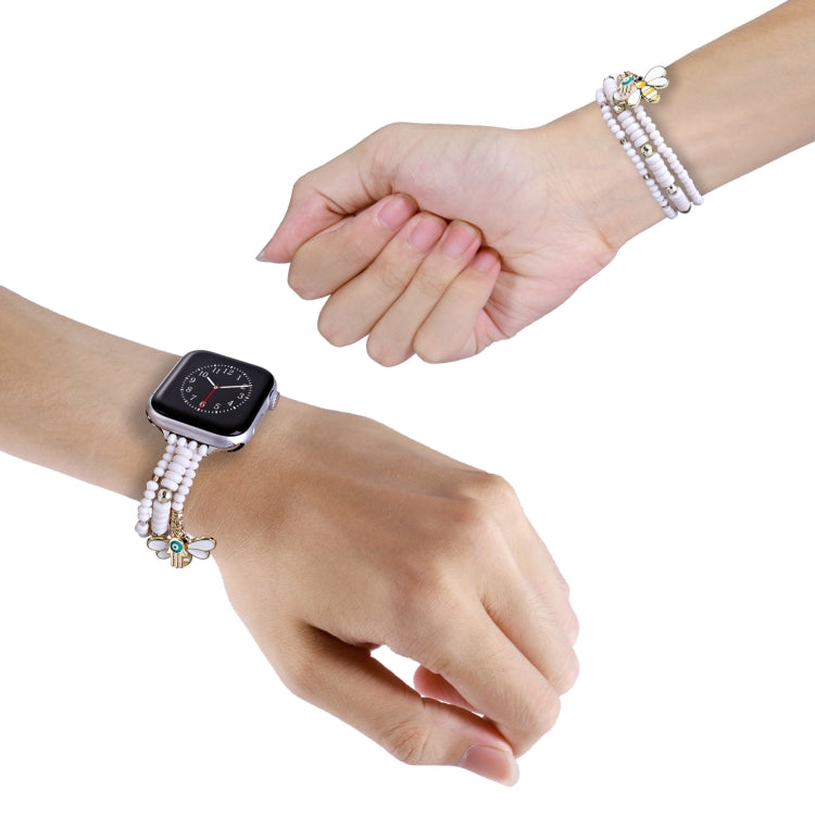 3-row Beads Watch Band For Apple Watch Series 9&8&7 41mm / SE 3&SE 2&6&SE&5&4 40mm / 3&2&1 38mm(White)