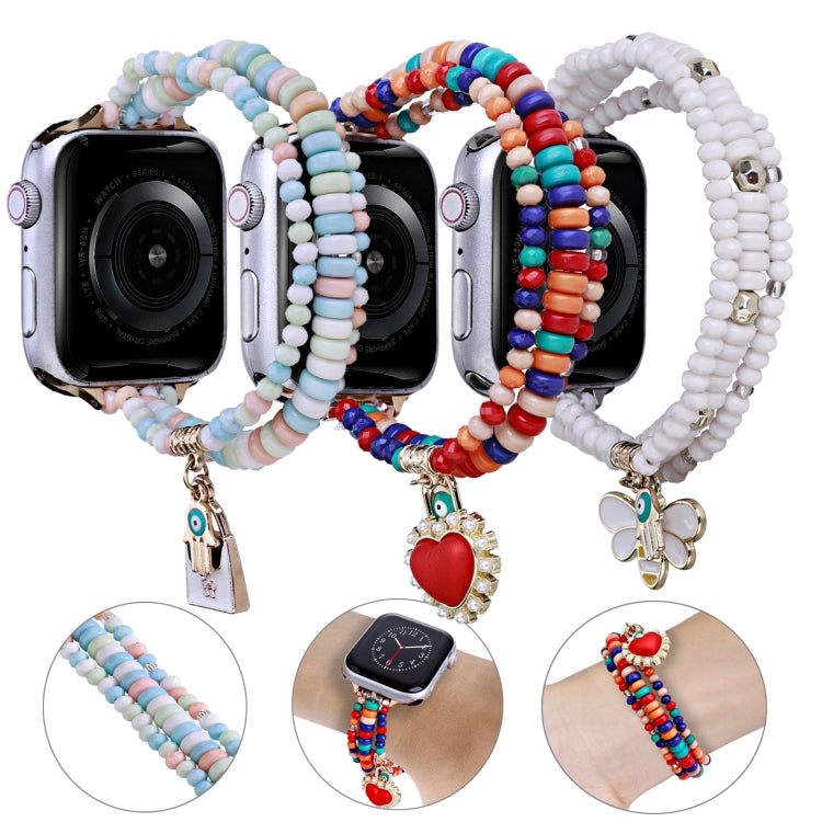 3-row Beads Watch Band For Apple Watch Series 9&8&7 41mm / SE 3&SE 2&6&SE&5&4 40mm / 3&2&1 38mm(White)