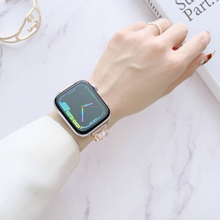 Metal Bracelet Watch Band For Apple Watch Series 8&7 45mm / SE 2&6&SE&5&4 44mm / 3&2&1 42mm(Butterfly Black Rose)