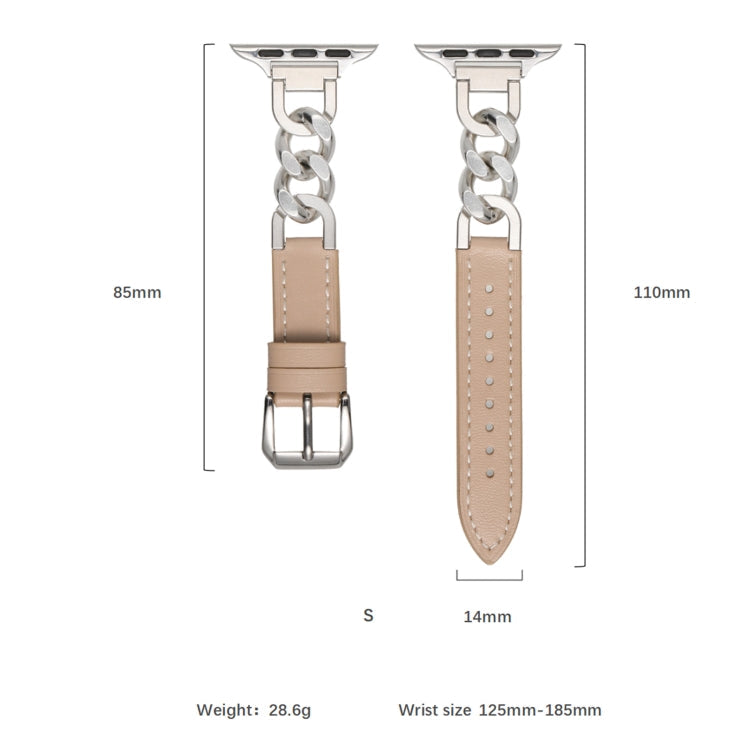 For Apple Watch Series 10 42mm Chain Genuine Leather Watch Band, Size: S(Rose Gold Apricot)