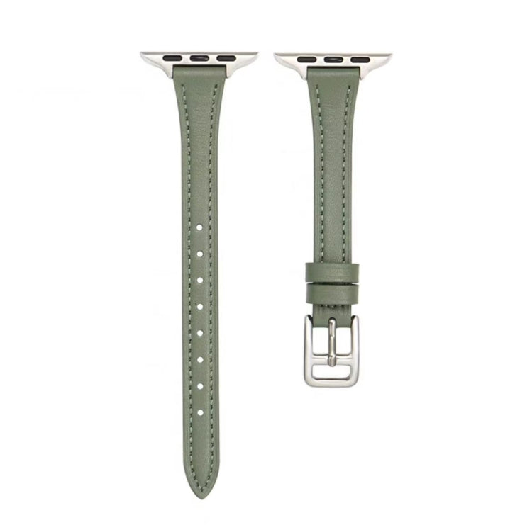 For Apple Watch Series 10 42mm T-shaped Slim Genuine Leather Watch Band(Light Green)