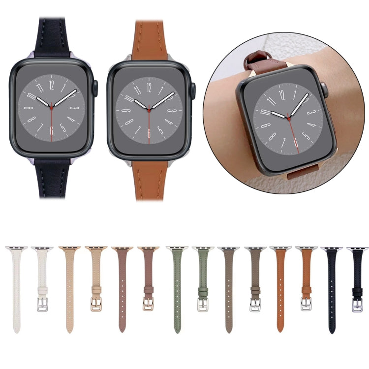 For Apple Watch Series 10 42mm T-shaped Slim Genuine Leather Watch Band(Light Green)