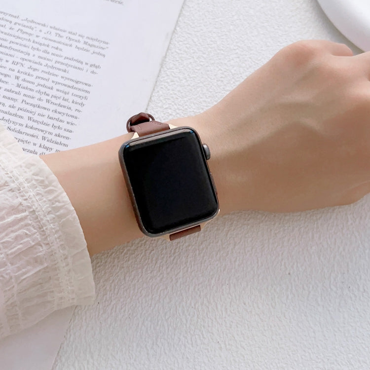 For Apple Watch Series 10 42mm T-shaped Slim Genuine Leather Watch Band(Light Green)