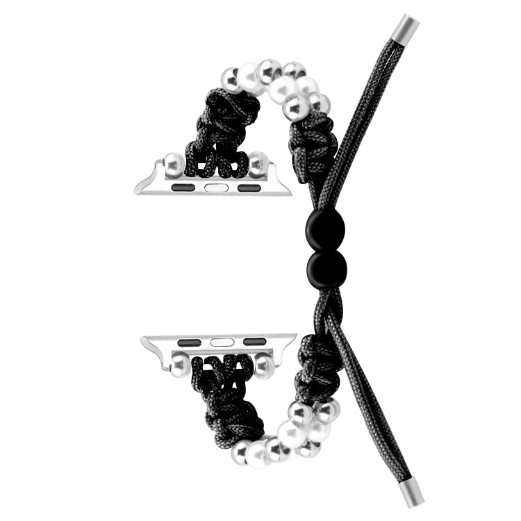 For Apple Watch Series 8 41mm Paracord Row Beads Drawstring Braided Watch Band(Black)