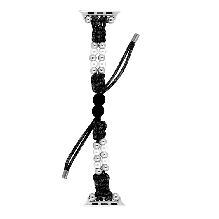 For Apple Watch Series 8 41mm Paracord Row Beads Drawstring Braided Watch Band(Black)