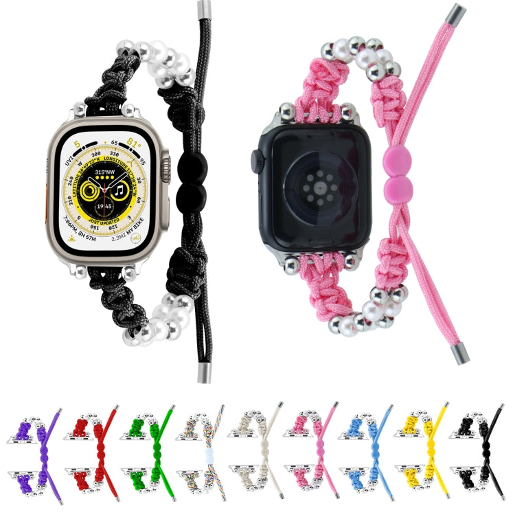 For Apple Watch Series 8 41mm Paracord Row Beads Drawstring Braided Watch Band(Black)