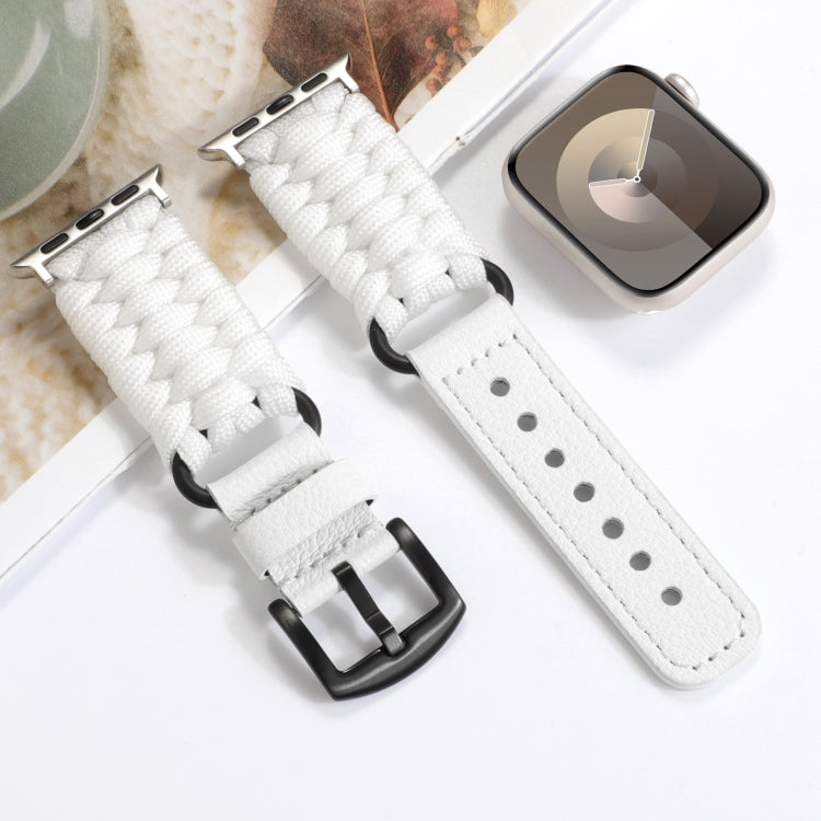 For Apple Watch Series 8 41mm Plain Paracord Genuine Leather Watch Band(White)
