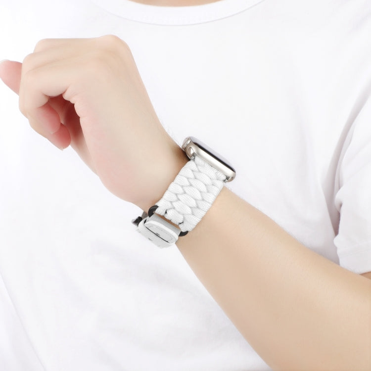 For Apple Watch Series 8 41mm Plain Paracord Genuine Leather Watch Band(White)
