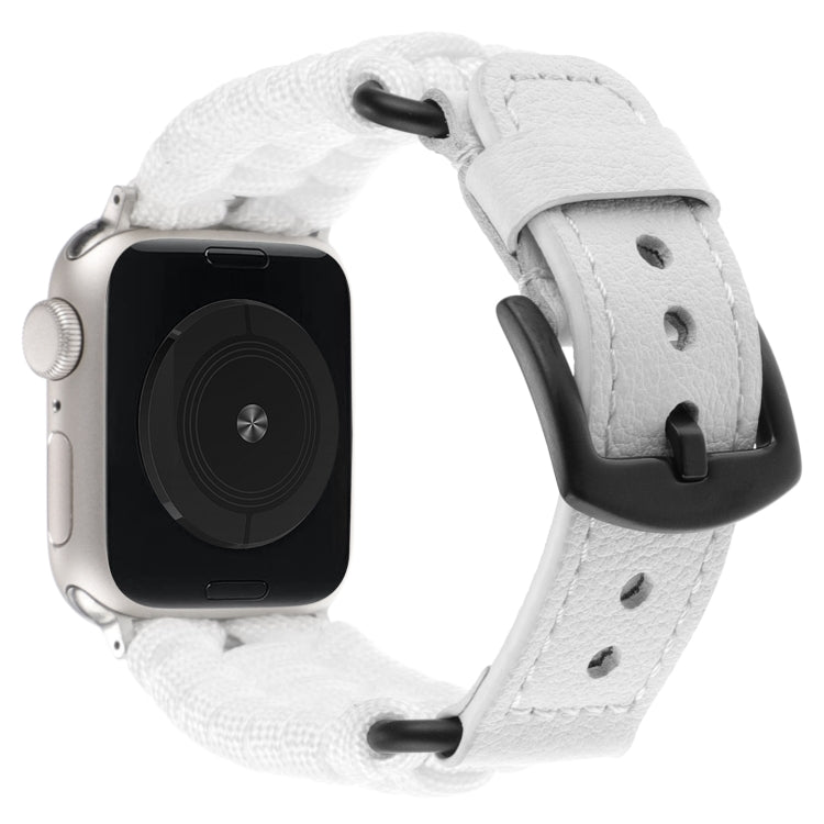 For Apple Watch Series 8 41mm Plain Paracord Genuine Leather Watch Band(White)