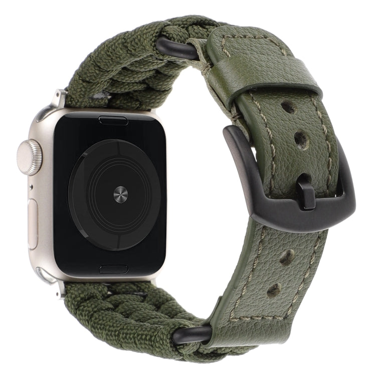 For Apple Watch Series 2 42mm Plain Paracord Genuine Leather Watch Band(Army Green)
