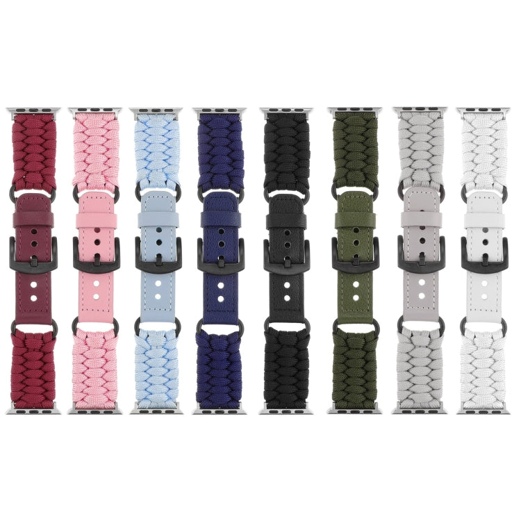 For Apple Watch Series 8 41mm Plain Paracord Genuine Leather Watch Band(White)