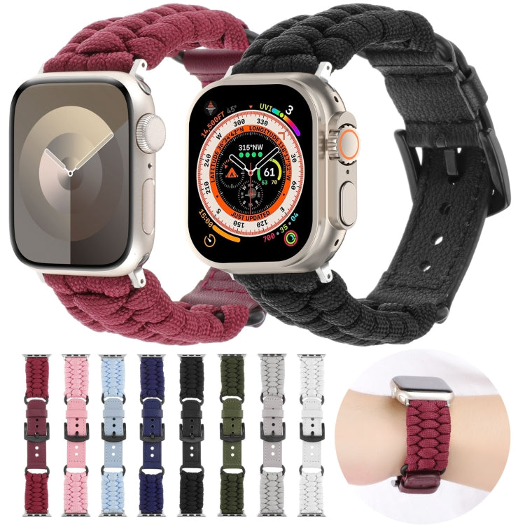 For Apple Watch Series 8 41mm Plain Paracord Genuine Leather Watch Band(White)