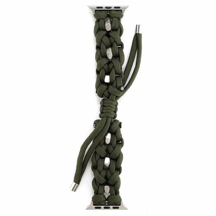 For Apple Watch Series 7 45mm Screw Nut Braided Paracord Watch Band(Green)