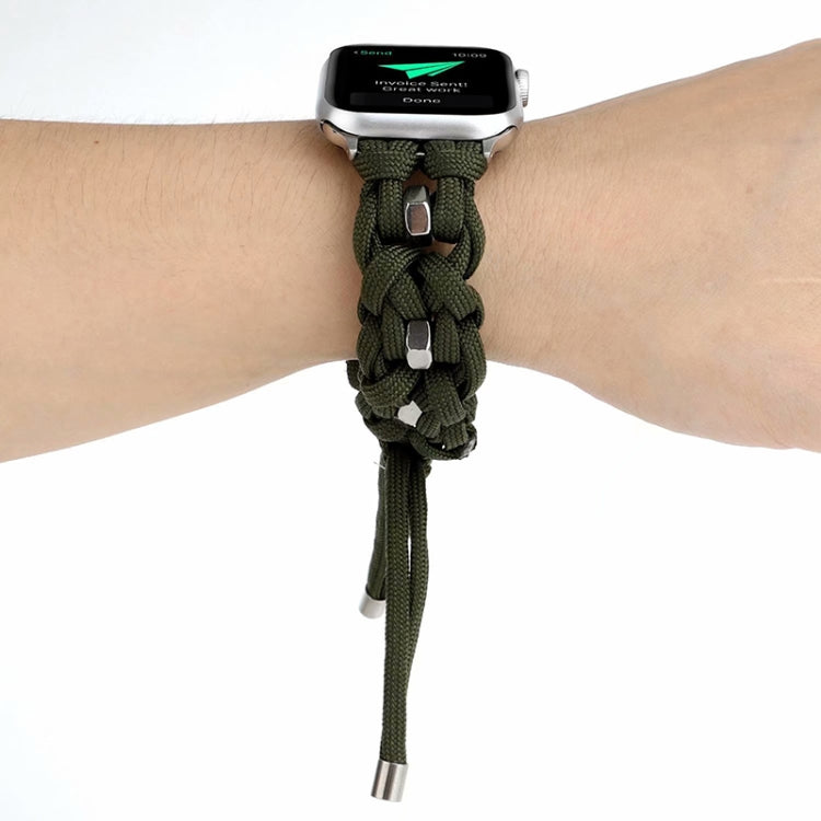 For Apple Watch Series 7 45mm Screw Nut Braided Paracord Watch Band(Green)