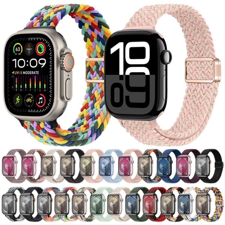 For Apple Watch Series 9 41mm Slim Magnetic Buckle Nylon Braided Watch Band(Starlight Black)