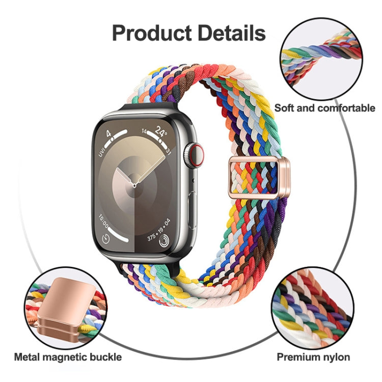 For Apple Watch Series 9 41mm Slim Magnetic Buckle Nylon Braided Watch Band(Starlight Black)