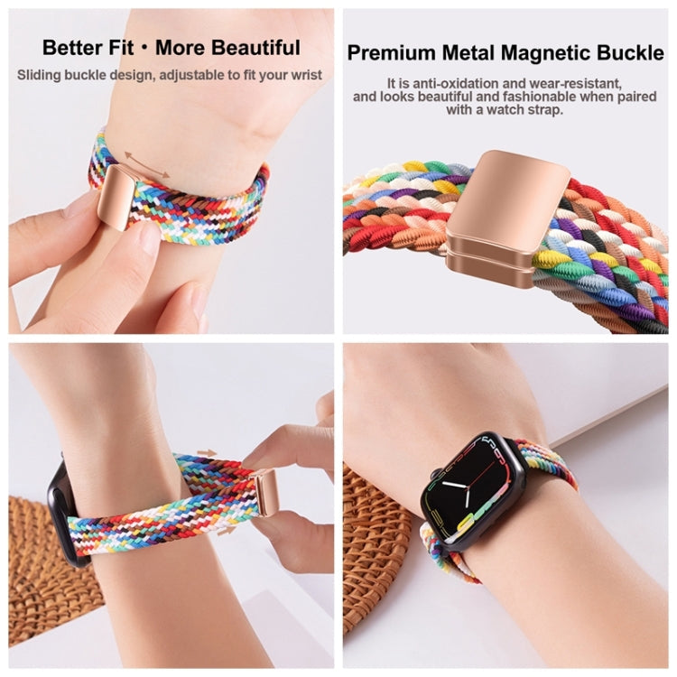 For Apple Watch Series 9 41mm Slim Magnetic Buckle Nylon Braided Watch Band(Starlight Black)