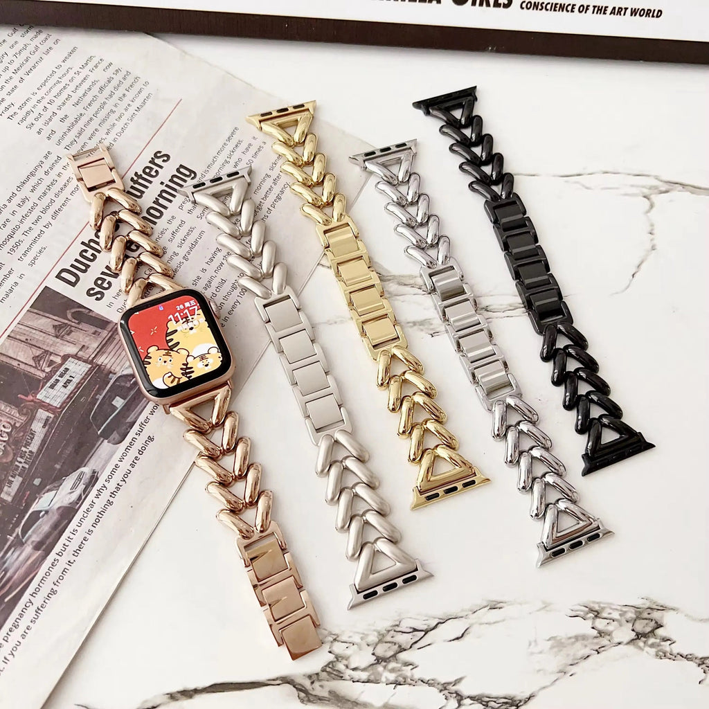 Chic Herringbone Chain Link Steel Bracelet Band For Apple Watch Multiple Colors Available