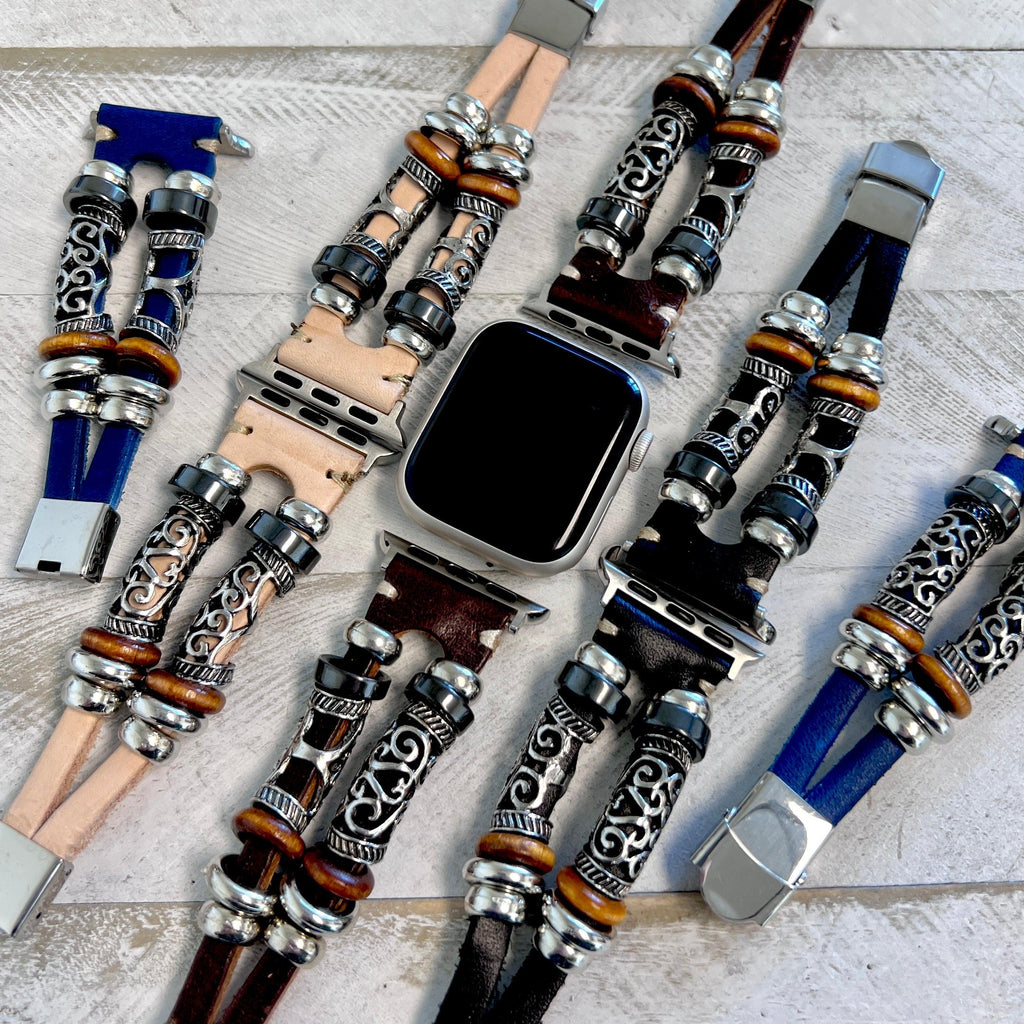 Boho-Leather Steel Bracelet Band For Apple Watch Multiple Colors Available