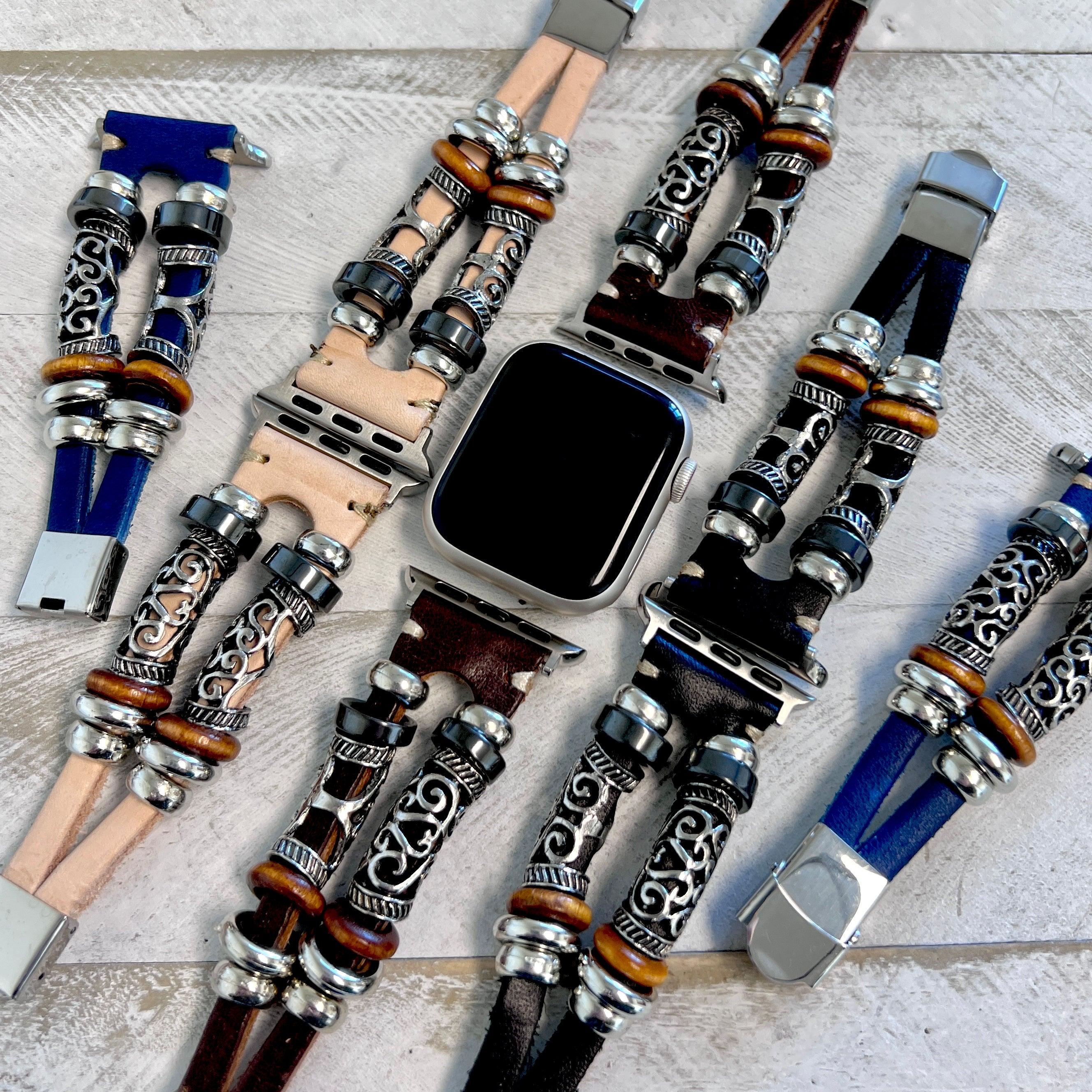Boho-Leather Steel Bracelet Band For Apple Watch Multiple Colors Available
