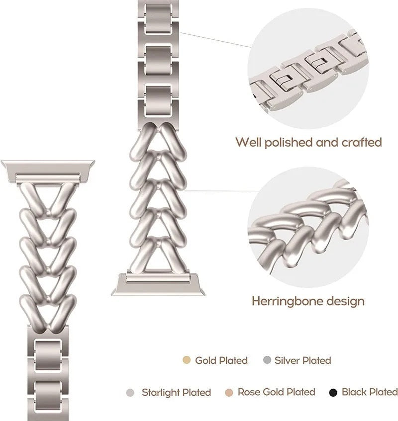 Chic Herringbone Chain Link Steel Bracelet Band For Apple Watch Multiple Colors Available