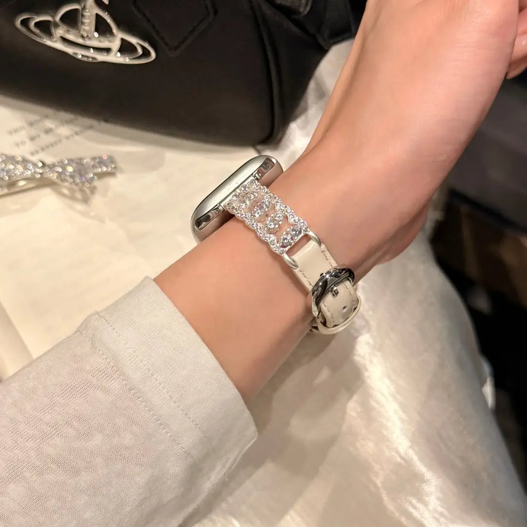 Elegant Rhinestone Leather Strap