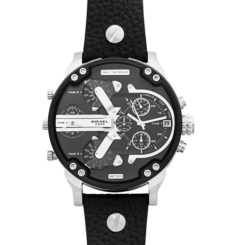 Diesel DZ7313 Mr. Daddy Chronograph Men's Watch – Black Dial & Black Leather Strap