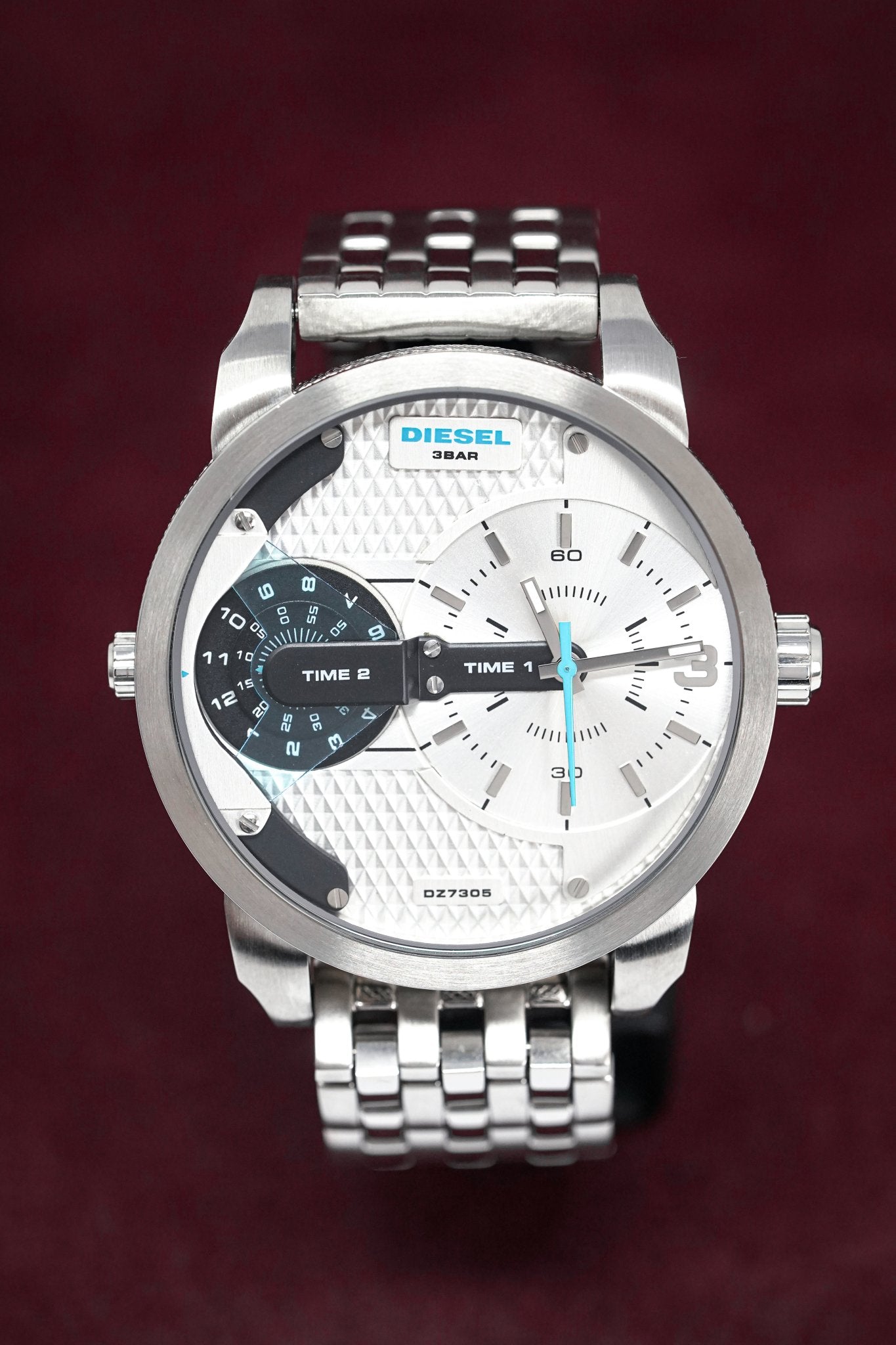Diesel DZ7305 Mini Daddy Dual Time Men's Watch – Silver Dial & Stainless Steel Strap