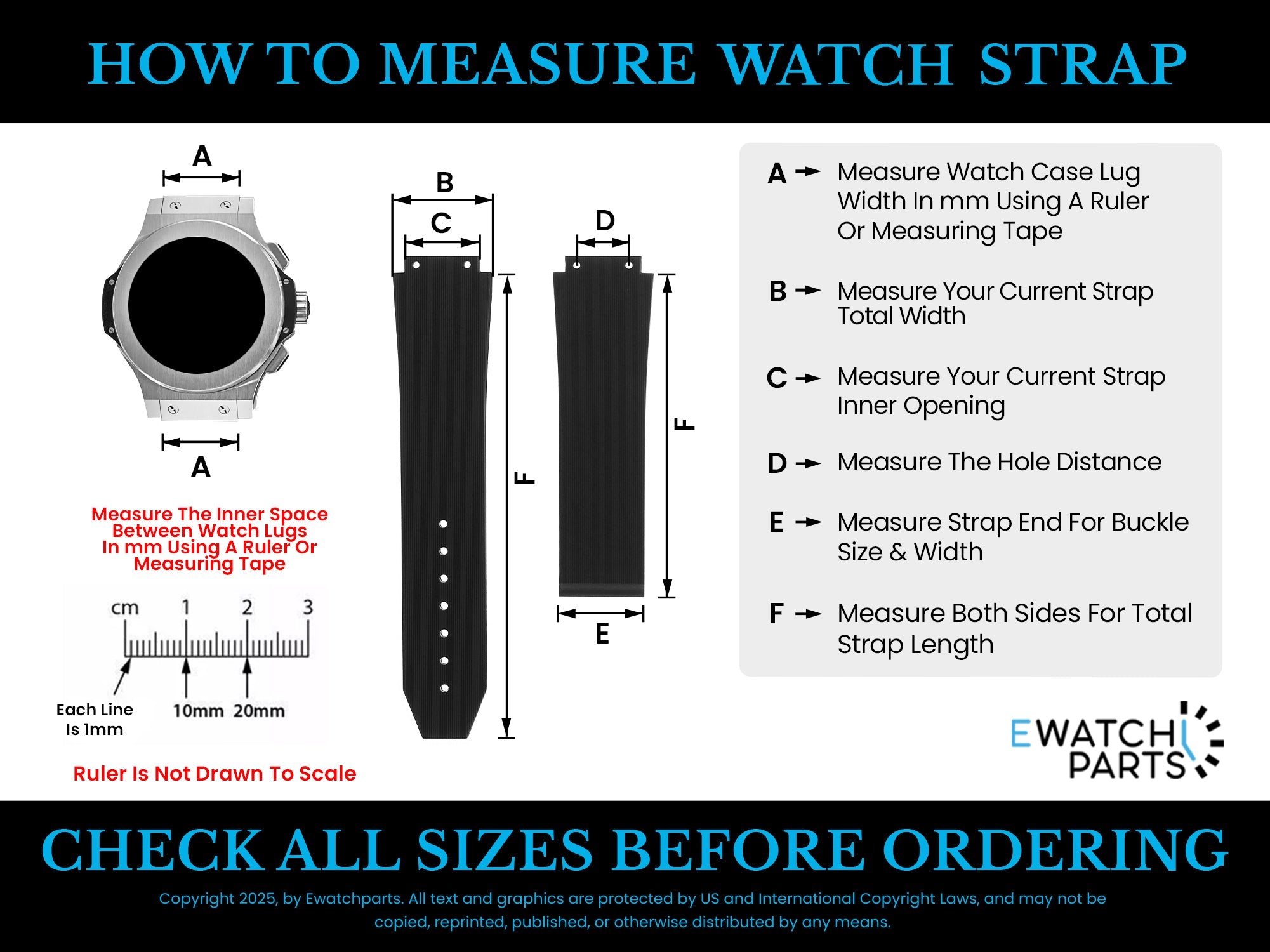 24-25MM RUBBER WATCH STRAP BAND FOR HUBLOT FUSION BIG BANG 44-44.5-45MM CERAMIC